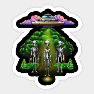 Pixel Aliens Find Mushroom Sticker